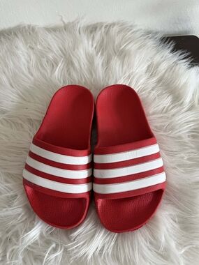 adidas Red and White Kids Slide Sandals